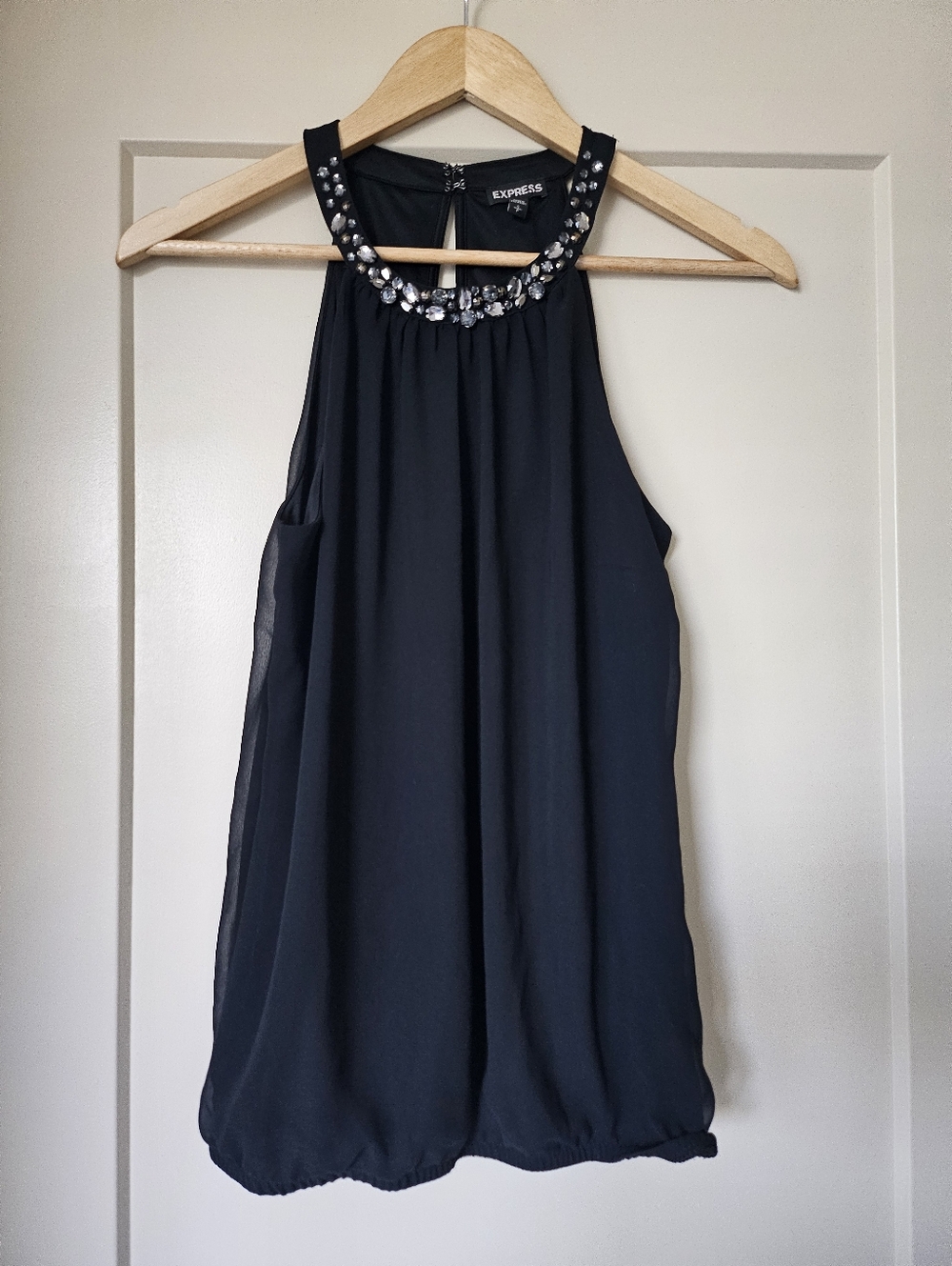 EXPRESS Women's Black Embellished Halter Top Blouse